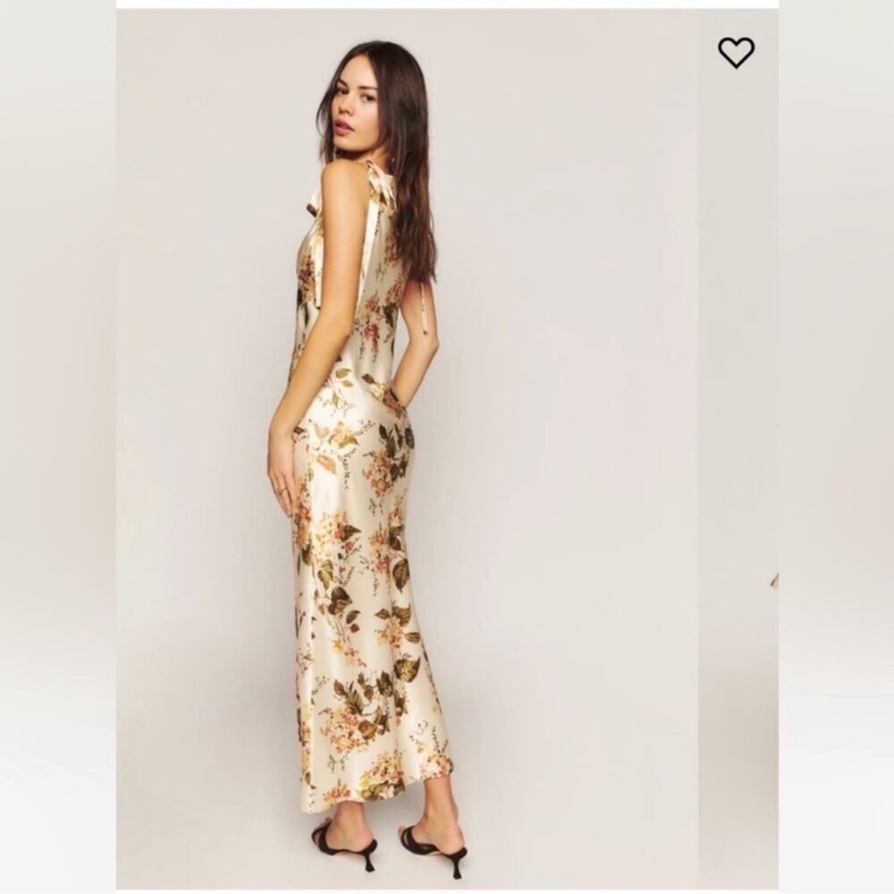 Reformation Aden 100% Silk Dress in “Bella” floral print cream sleeveless midi - Picture 3 of 11